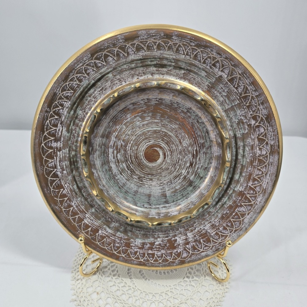 Stangl Pottery 22KT Gold Mid Century Console Dish 3972 Aqua Turquoise brushed